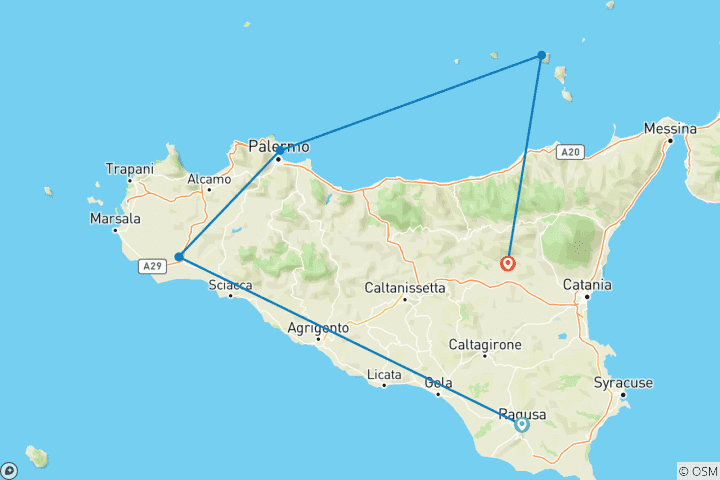 Carte du circuit Sicile & Salina : îles volcaniques de la Méditerranée (from Ragusa to Regalbuto)