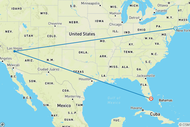 Carte du circuit USA Cityhopping : Big Apple, Bright Lights & Beach Nights