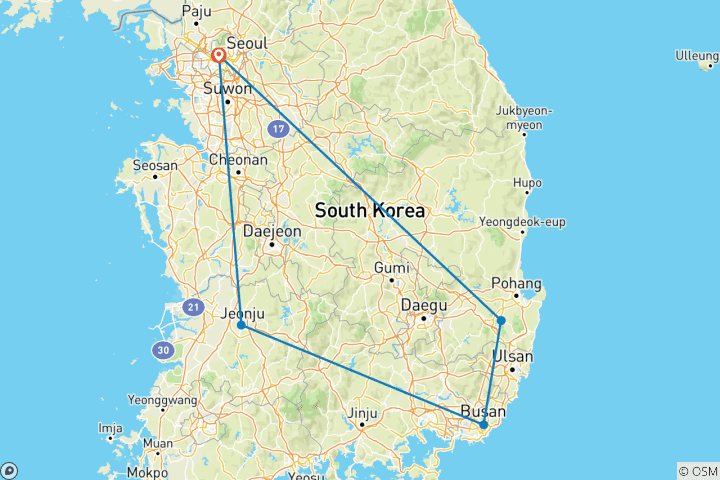 Carte du circuit La Corée du Sud en train : Meet me in Seoul, Busan & Jeonjus Hanoks