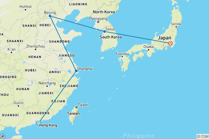 Carte du circuit Chine, Corée du Sud & Japon : City shopping en Asie