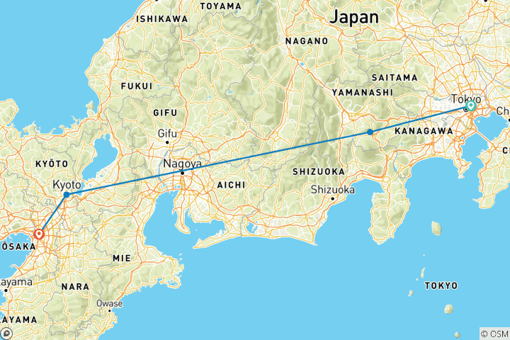 Carte du circuit La liste des choses à faire au Japon : Vues du Fuji, nuits d'onsen et sentiers des temples
