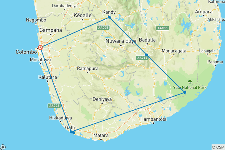 Map of Sri Lanka Untamed: Safari, Peaks & Golden Horizons (16 destinations)