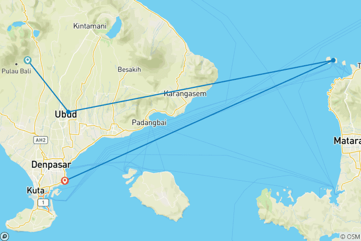 Carte du circuit Bali & Gili : Island Adventure vers des temples et des plages de rêve (from Bali to Sanur)