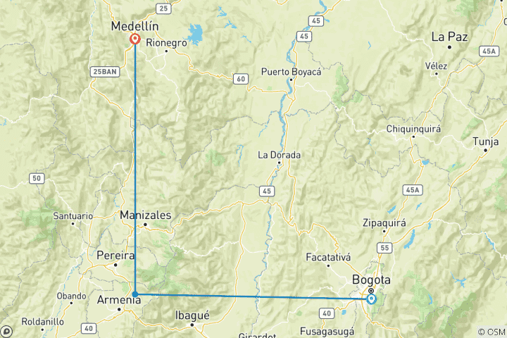 Carte du circuit Appel de la Colombie : là où la vie est pleine de café et de couleurs (3 destinations)