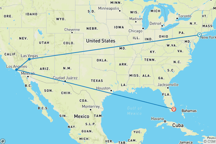 Carte du circuit USA Cityhopping : Big Apple, Bright Lights & Beach Nights
