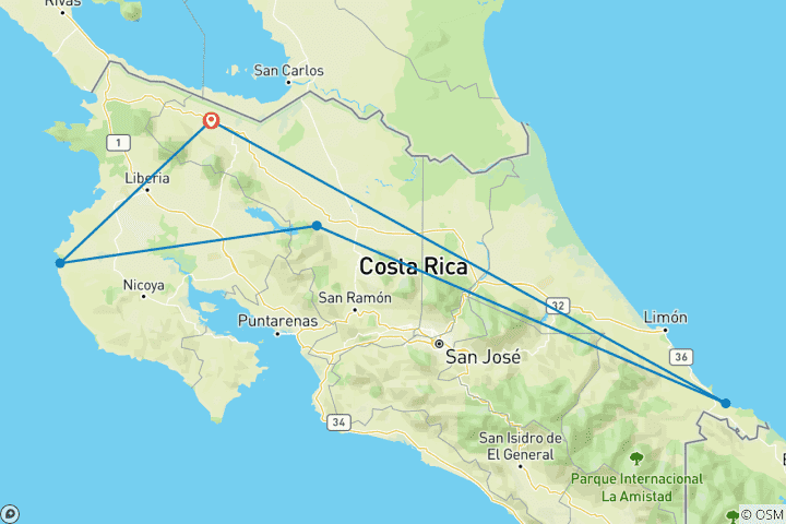 Carte du circuit Roadtrip au Costa Rica : Jungle Beats & Ocean Waves (including Puerto Viejo de Talamanca)
