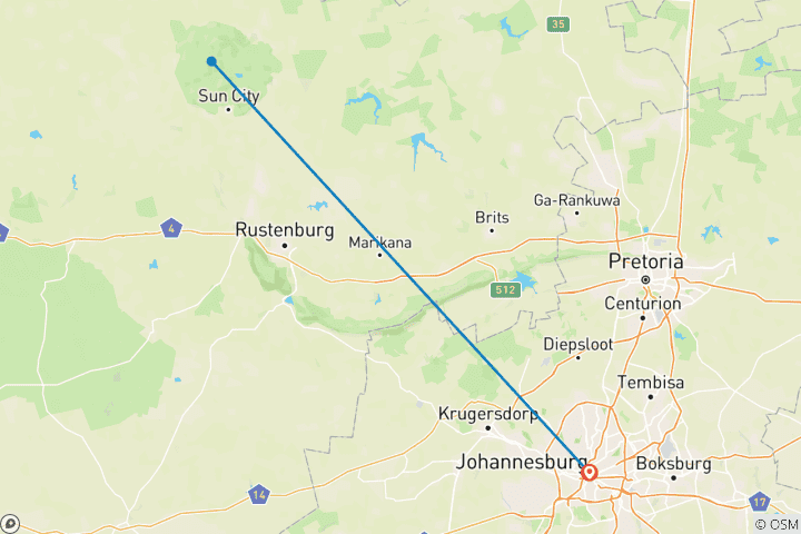 Carte du circuit 1 jour - Safari en famille dans le parc de Pilanesberg