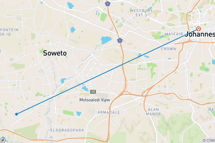 Mapa de Visita de 1 día a las principales atracciones de Johannesburgo