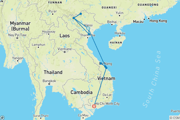 Mapa de Explorador de Vietnam de 11 Días: Historia, Senderismo y Joyas Ocultas (Excursión en Grupo a Ninh Binh, Sapa, Da Nang, Hoi An y Ho Chi Minh)