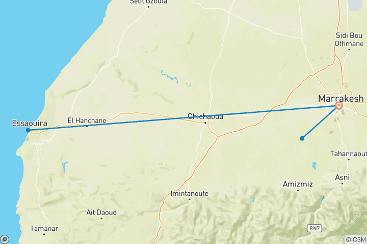 Carte du circuit Explorez Marrakech : Histoire, côte et désert d'Agafay