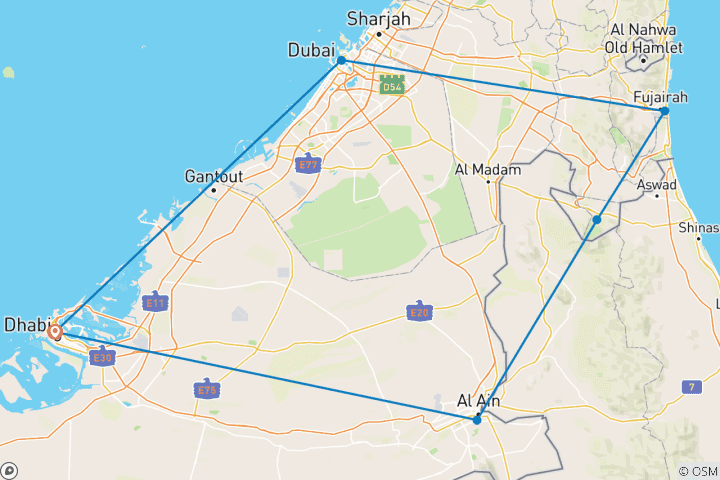 Karte von Emirate Roadtrip: Sleep like a Sheikh & Shine like Dubai (12 Destinationen)