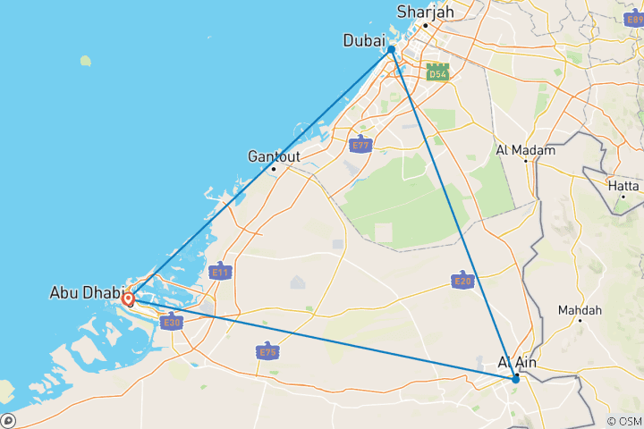 Map of Emirates Road Trip: Sleep Like a Sheikh & Shine Like Dubai