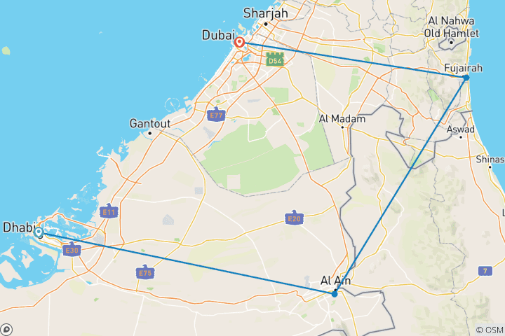 Karte von Emirate Roadtrip: Sleep like a Sheikh & Shine like Dubai (von Abu Dhabi bis Dubai)