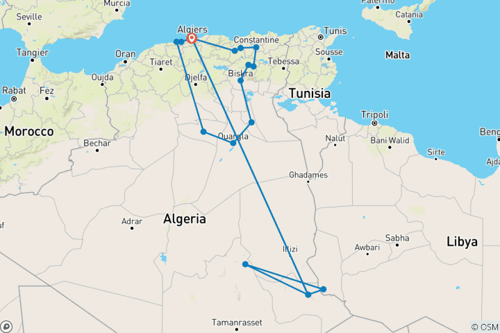 Mapa de La antigua Argelia y el desierto del Sahara