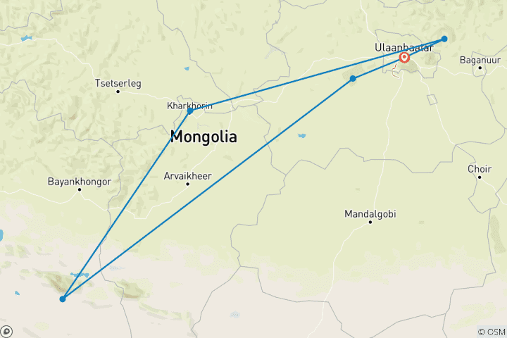Karte von Kleingruppen-Rundreise Mongolei (inkl Flug)