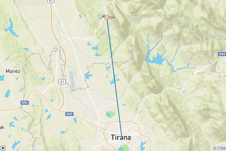 Map of Bovilla Lake, Gamti Mountain, and Kruja Fortress with Accommodation Included in Airbnb