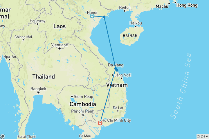 Carte du circuit Itinéraire gastronomique et culturel de 10 jours au Vietnam : Un festin pour les sens