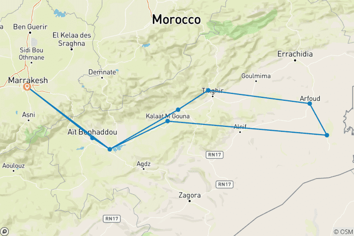 Karte von Sahara in 3-Tagen ab Marrakesch