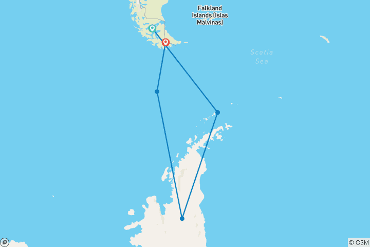 Carte du circuit Antarctic Express : Volez vers le sud, naviguez vers le nord via Buenos Aires, opéré par Quark.