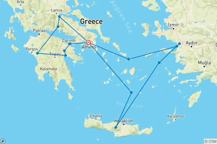 Map of Best of Greece (All, With 3 Days Cruise, Premier Cabin, 11 Days)