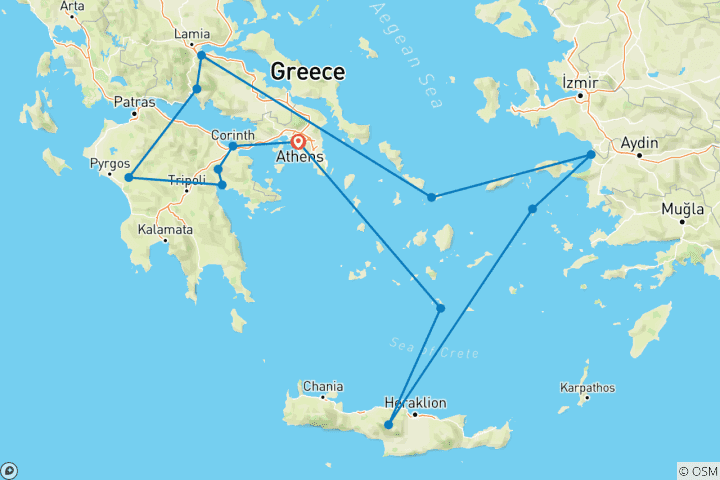 Carte du circuit Le meilleur de la Grèce (Tous, avec 3 jours de croisière, cabine Premier, 12 jours)
