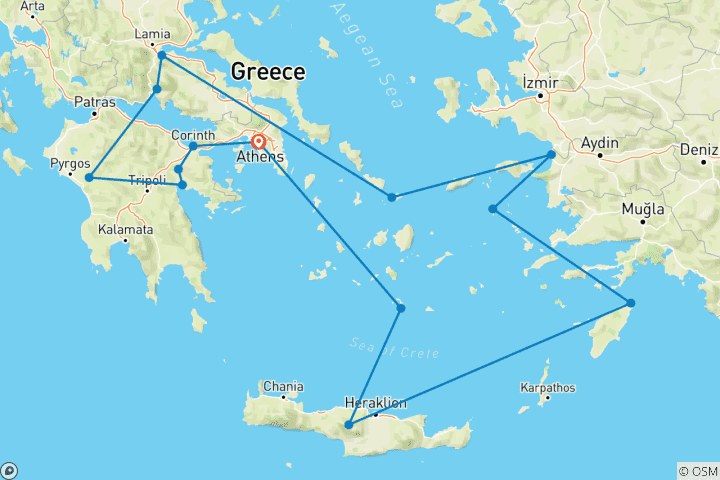 Carte du circuit Le meilleur de la Grèce (Tous, avec 4 jours de croisière, cabine supérieure, 13 jours)