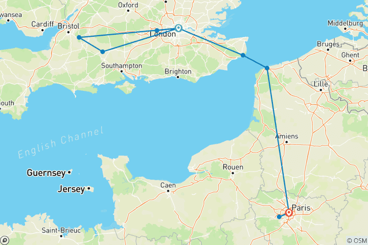 Carte du circuit Explorer Londres et Paris (Hiver)