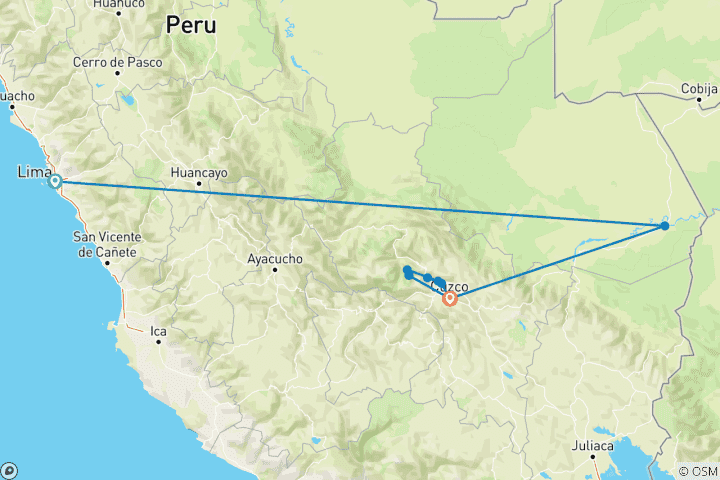 Carte du circuit Points forts du Pérou Réunion 35 à 45 (Train jusqu'au Machu Picchu, Réservé aux anciens voyageurs Contiki, Réunion)