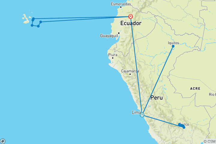 Map of From the Inca Empire to the Peruvian Amazon with Galápagos Cruise 2026