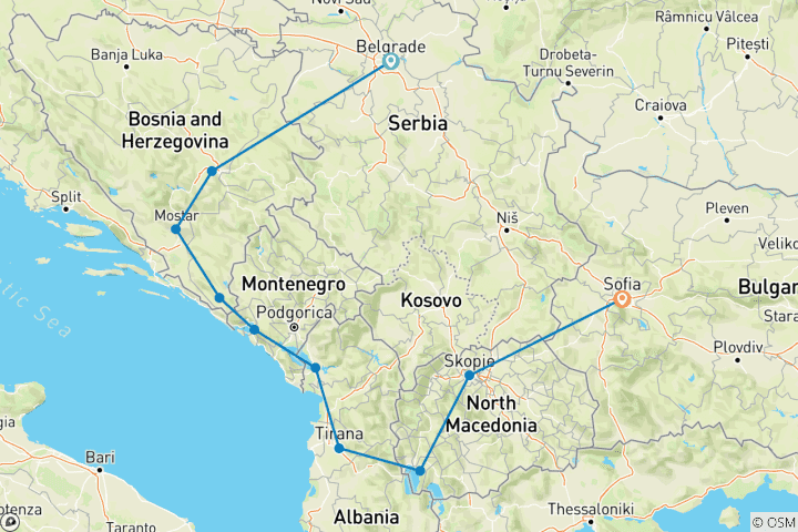 Kaart van Het beste van de Balkan vanuit Belgrado(4 sterren hotels)