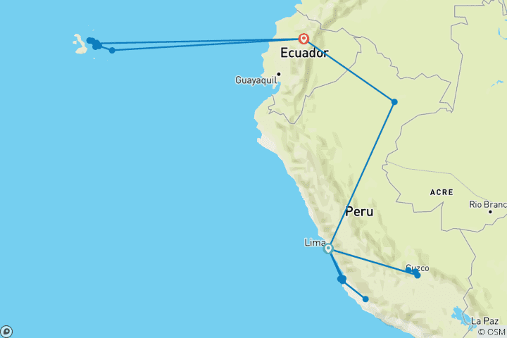 Map of From the Inca Empire to the Peruvian Amazon with the Nazca Lines & Galápagos Cruise 2026