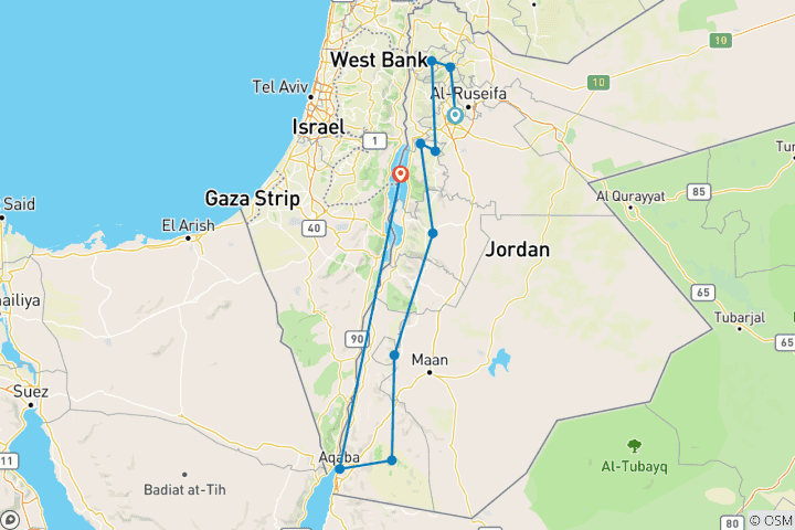 Kaart van Wonderen van Jordanië: 8-daagse erfgoed & woestijnontsnapping