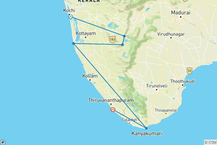 Mapa de Lo más destacado de Kerala