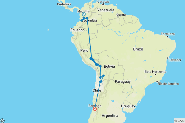 Map of Essential Colombia to Chile - 21 days