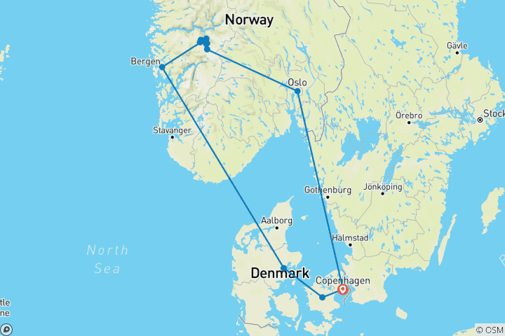 Carte du circuit Scandi Viking Trail - 13 jours