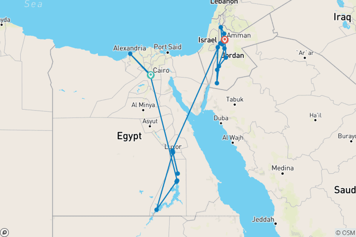 Map of Budget Egypt & Totally Jordan - 14 days