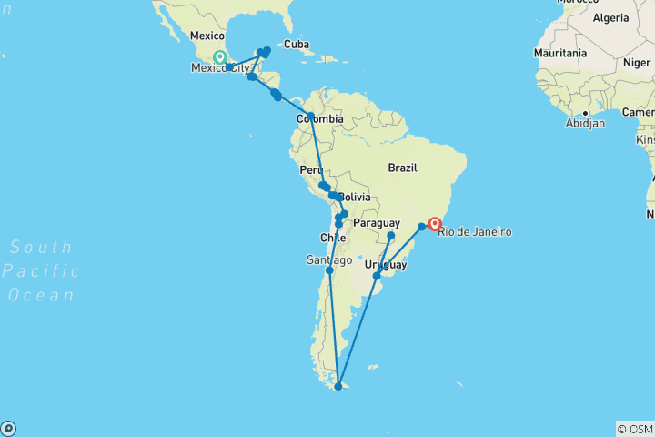 Carte du circuit Epic Amérique centrale et du Sud - 52 jours