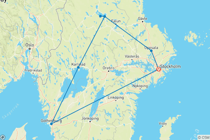 Map of Stockholm to Gothenburg Self Drive - 8 days