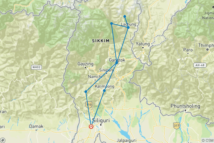 Carte du circuit Inde, circuit dans l'Himalaya oriental - 12 jours