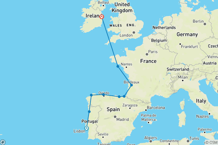 Carte du circuit Patrimoine et traditions de l'Europe occidentale