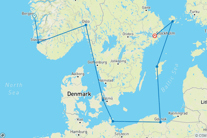 Carte du circuit Trésors de la Baltique : De la Norvège à Stockholm