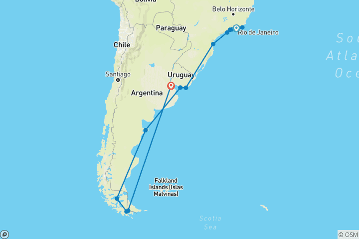 Carte du circuit Ultimate Brésil, Patagonie et Fjords du Chili