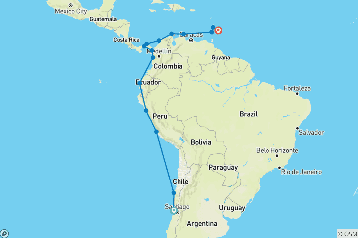 Map of Ultimate South America to the Caribbean through the Panama Canal