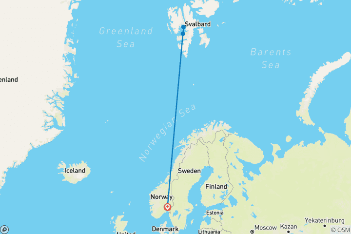 Carte du circuit Glaciers et faune du Svalbard 2027