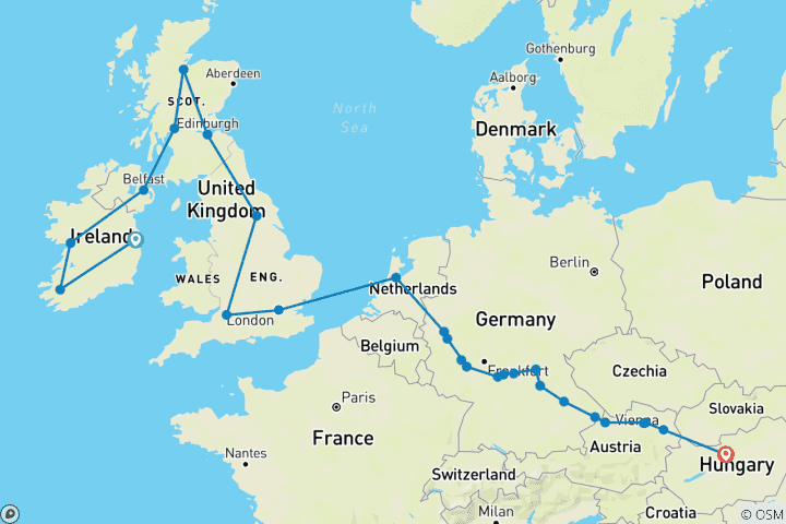 Carte du circuit Joyaux de l'Europe avec Majestic Britain & Ireland et Edinburgh Military Tattoo 2026