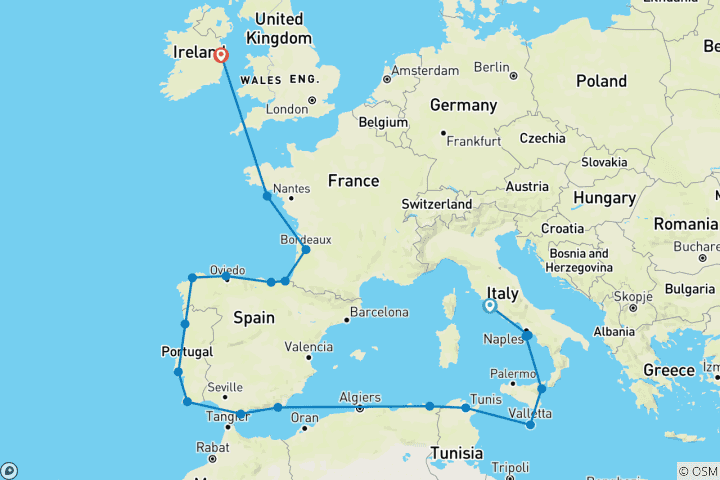 Carte du circuit Ultimate Cultures & Wonders of Europe : de l'Italie à l'Irlande