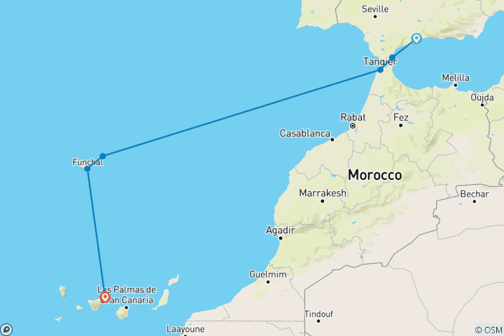 Map of Costa del Sol to the Canary Islands
