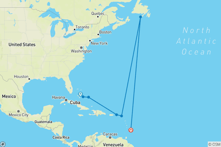 Map of Island Odyssey: Bahamas to the Grenadine