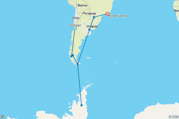 Map of Ultimate Journey: Patagonia, Argentina, Brazil & Antarctica - Cruise & Land Journey 2028