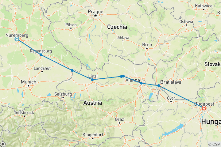 Map of Danube in Depth 2026 - 10 Days (from Nuremberg to Budapest)